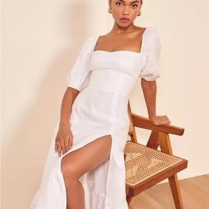 Reformation Belgian Linen Dress with Puff Sleeves